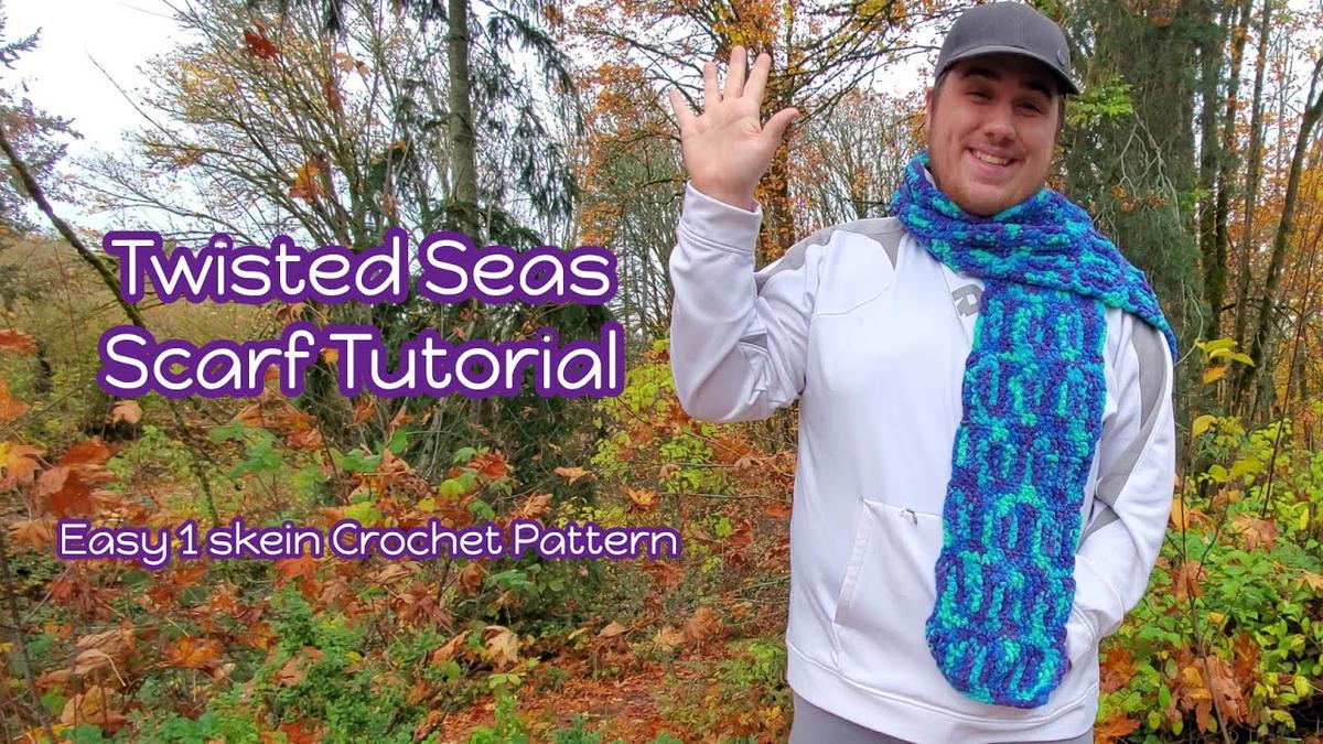 'Video thumbnail for The Twisted Seas Scarf | Easy Crochet Scarf Tutorial For Beginners | Bernat Blanket Yarn Pattern'